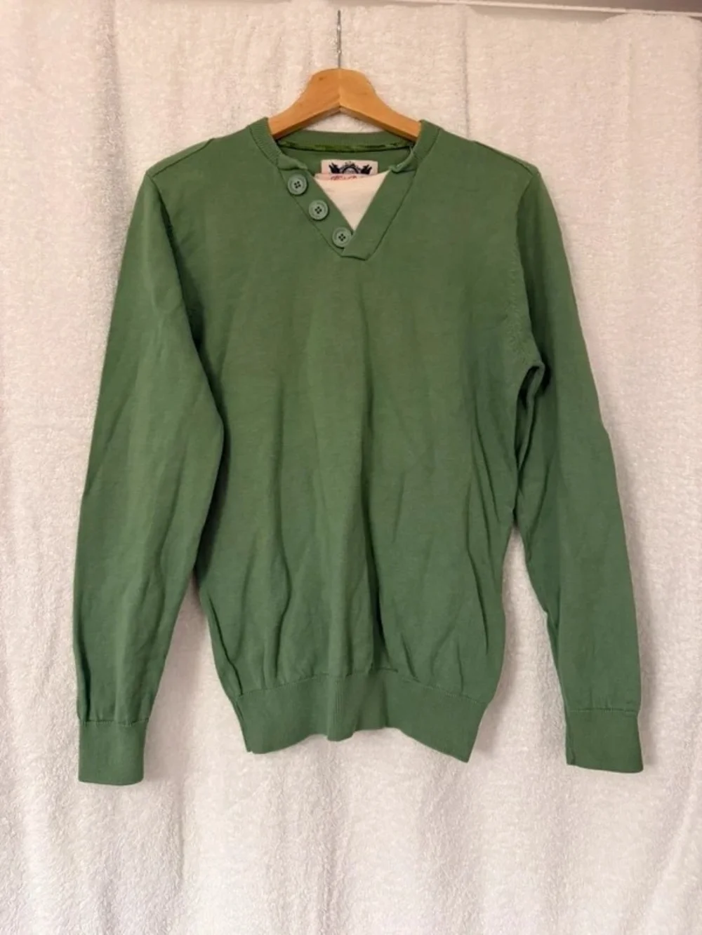 Men's Green V-Neck Button-Accent Sweater